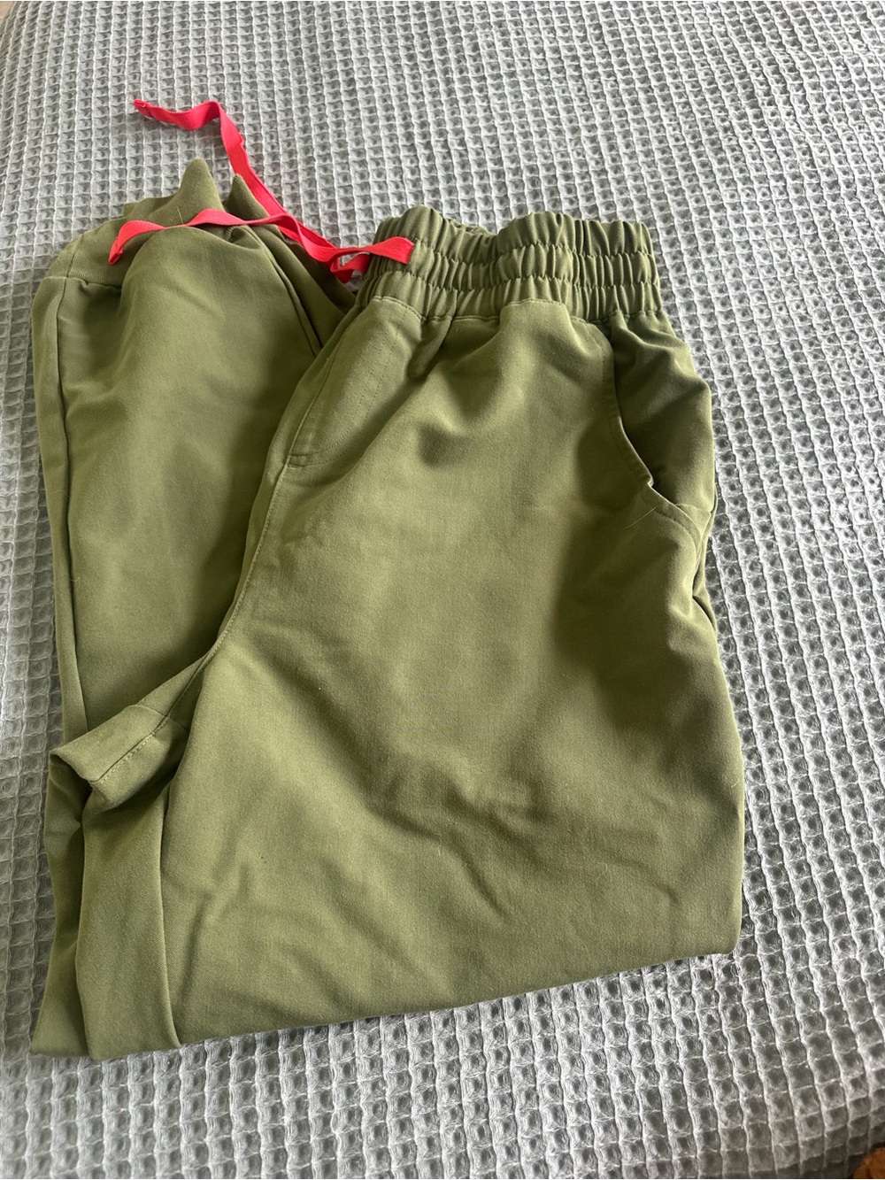 Figs Olive Green Joggers with Pink Drawstring